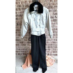 Vintage Obermeyer Ladies Ski Suit Sz 10 Iridescent 1 Piece Stirrups Embr…